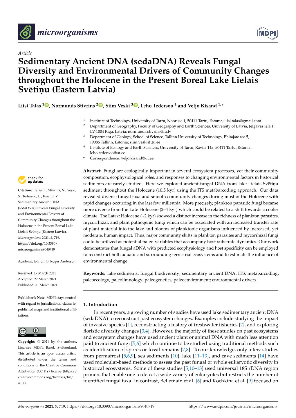 Sedimentary Ancient DNA (Sedadna) Reveals Fungal Diversity And - DocsLib