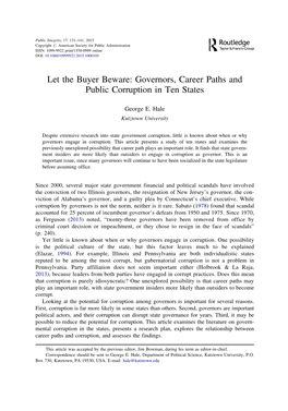 Governors, Career Paths and Public Corruption in Ten States