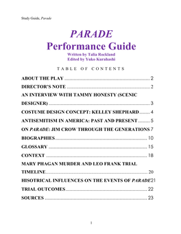 PARADE Performance Guide Written by Talia Rockland Edited by Yuko Kurahashi