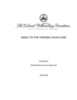 Index to the Virginia Cavalcade