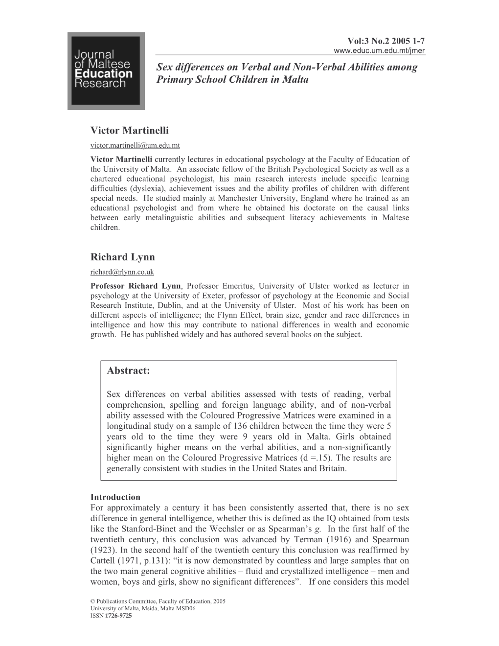 Sex Differences On Verbal And Non Verbal Abilities Among Primary School