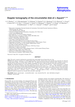 Doppler Tomography of the Circumstellar Disk of Π Aquarii⋆⋆⋆