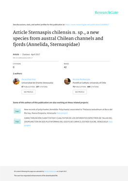 Article Sternaspis Chilensis N. Sp., a New Species from Austral Chilean Channels and Fjords (Annelida, Sternaspidae)