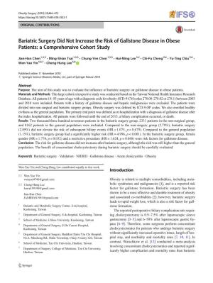 Bariatric Surgery Did Not Increase the Risk of Gallstone Disease in Obese Patients: a Comprehensive Cohort Study