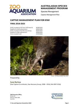 Captive Management Plan for Kiwi Final 2018-2023