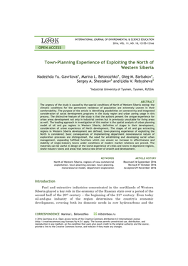 Town-Planning Experience of Exploiting the North of Western Siberia