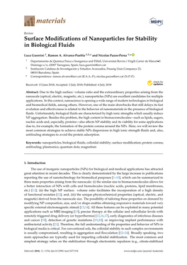 Surface Modifications of Nanoparticles for Stability in Biological Fluids
