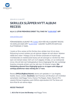 Skrillex Släpper Nytt Album Recess