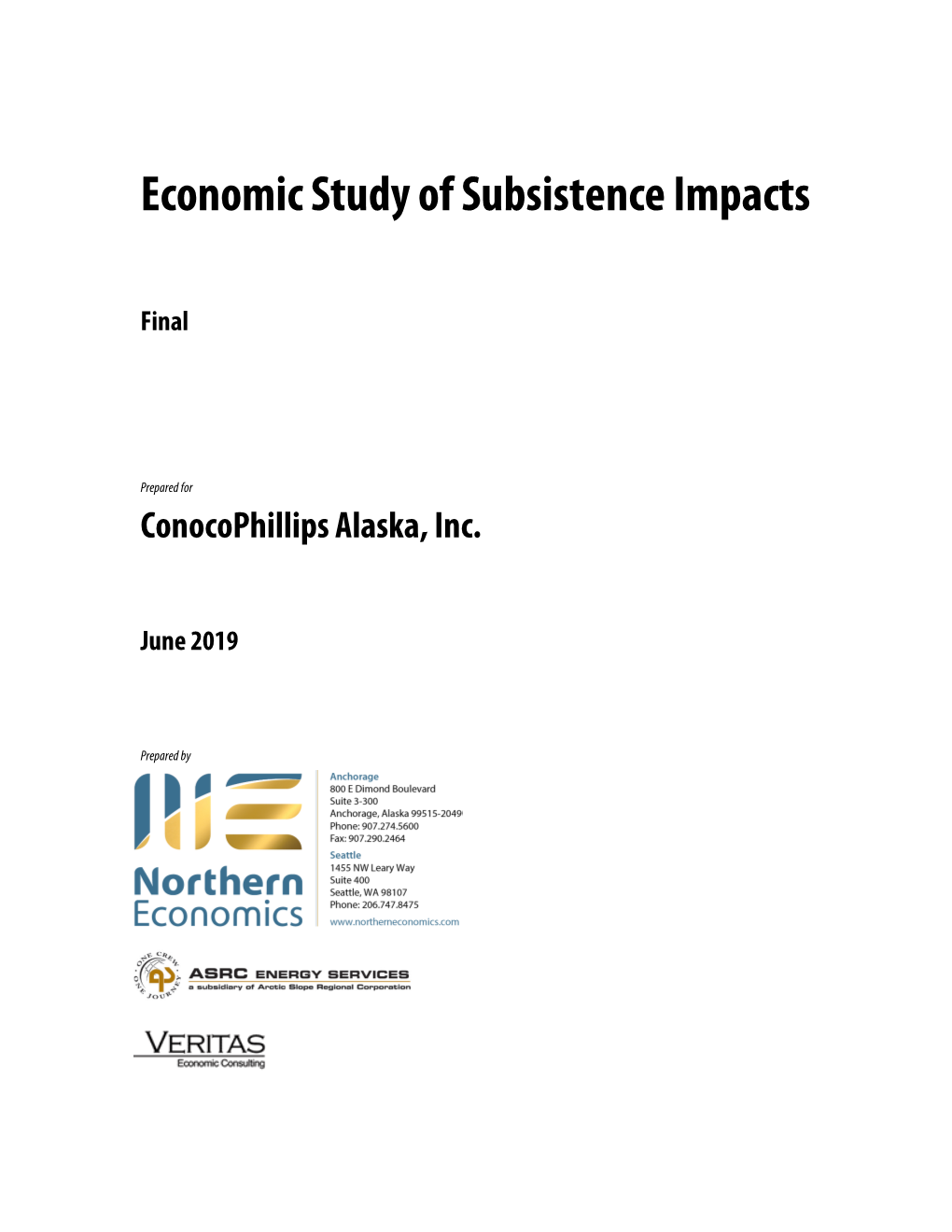 Economic Study of Subsistence Impacts