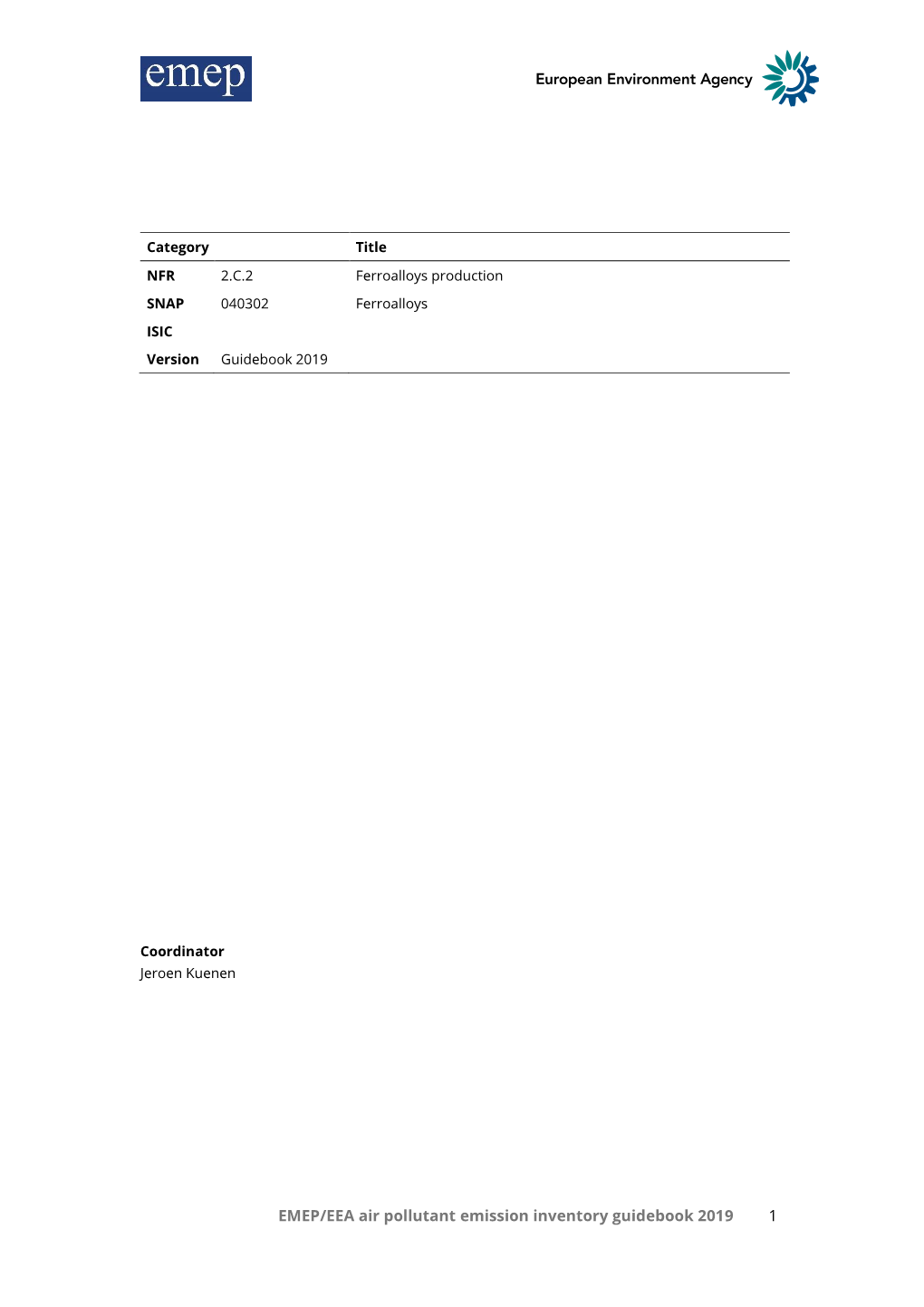 EMEP/EEA Air Pollutant Emission Inventory Guidebook 2019 1