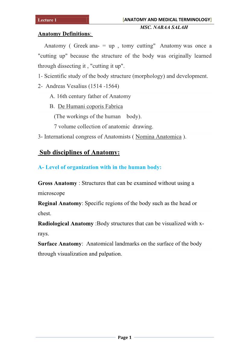 Anatomy and Medical Terminology] Msc