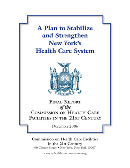 A Plan to Stabilize and Strengthen New York's Health Care System