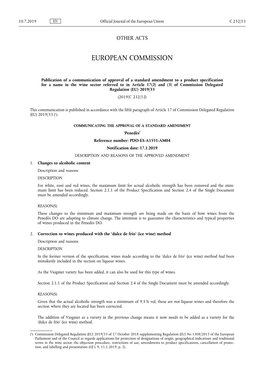 Publication of a Communication of Approval of a Standard