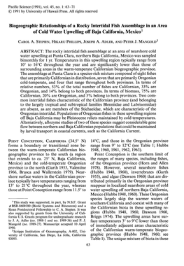 Biogeographic Relationships of a Rocky Intertidal Fish Assemblage in an Area of Cold Water Upwelling Off Baja California, Mexico!