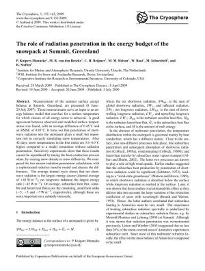 The Role of Radiation Penetration in the Energy Budget of the Snowpack at Summit, Greenland