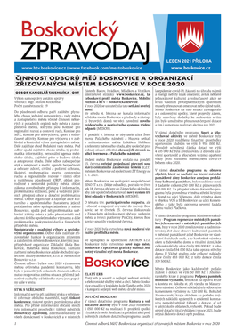 Činnost Odborů Měú Boskovice a Organizací Zřizovaných Městem Boskovice V Roce 2020