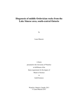 Diagenesis of Middle Ordovician Rocks from the Lake Simcoe Area, South-Central Ontario