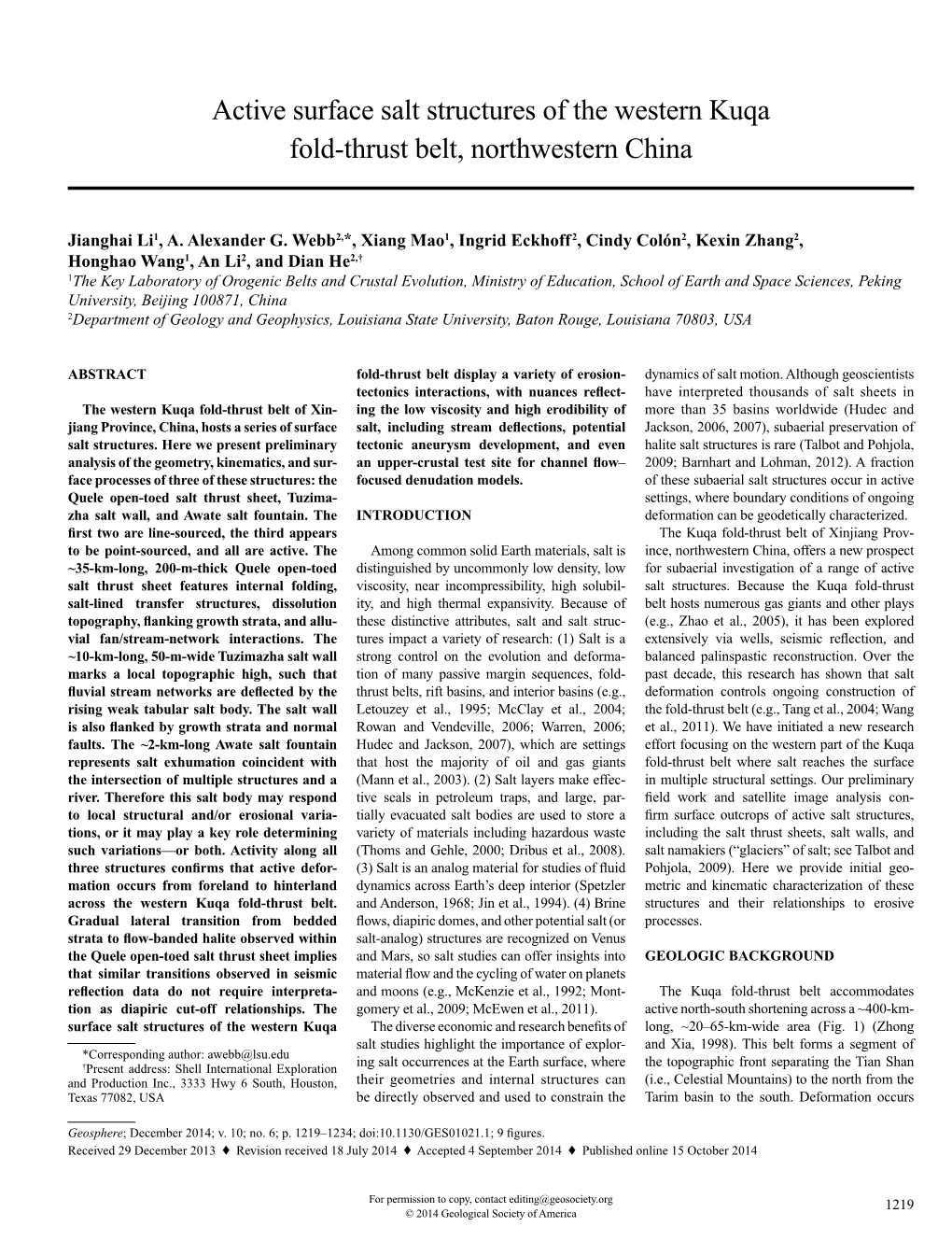 Active Surface Salt Structures of the Western Kuqa Fold-Thrust Belt, Northwestern China