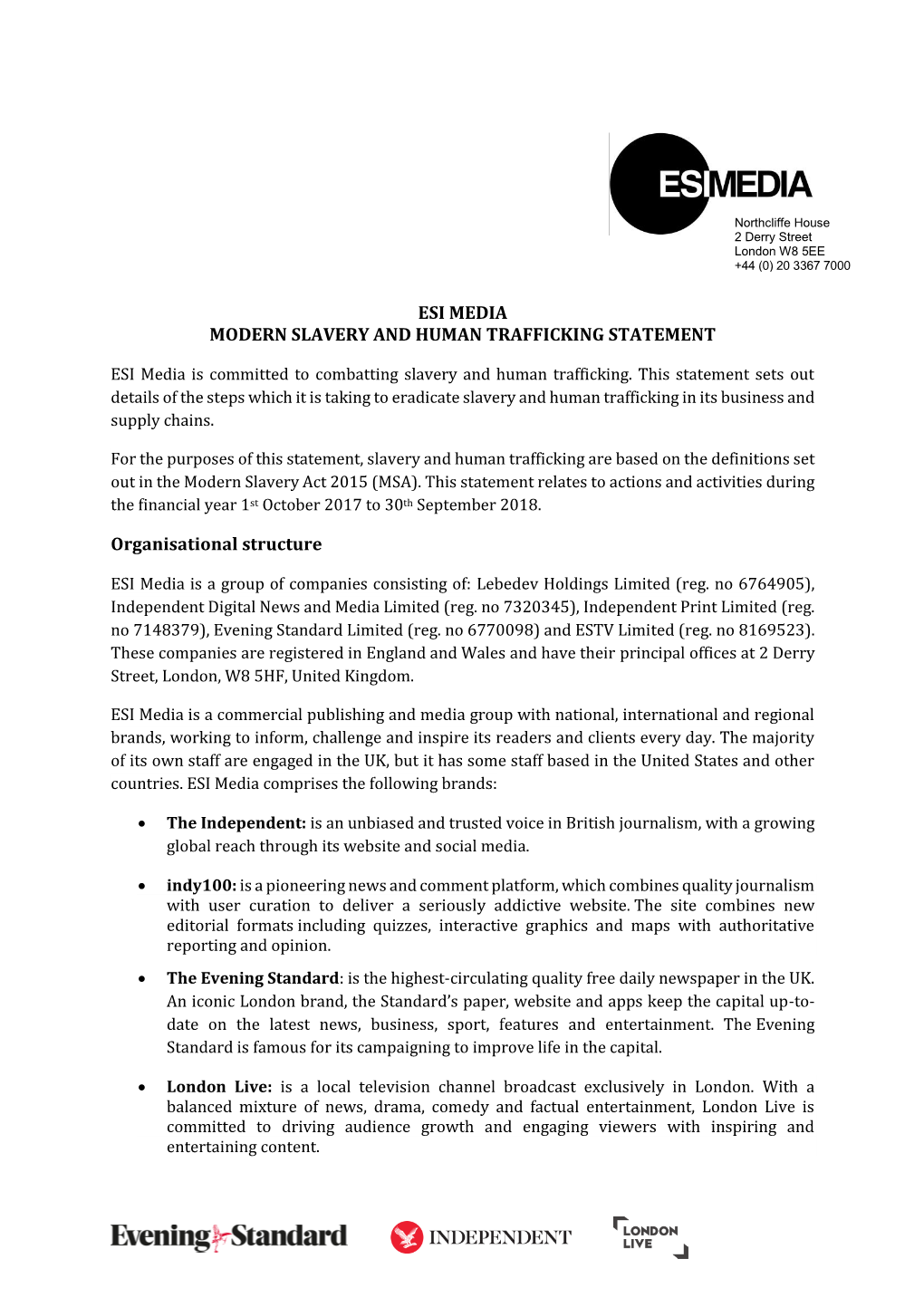 Esi Media Modern Slavery and Human Trafficking Statement