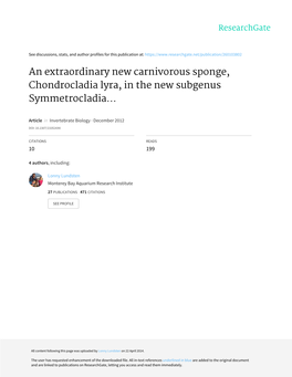 An Extraordinary New Carnivorous Sponge, Chondrocladia Lyra, in the New Subgenus Symmetrocladia