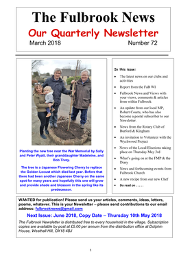 Our Quarterly Newsletter March 2018 Number 72
