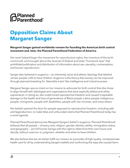 Opposition Claims About Margaret Sanger