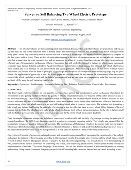 Survey on Self Balancing Two Wheel Electric Prototype