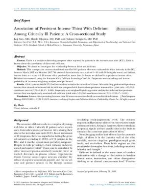 Association of Persistent Intense Thirst with Delirium Among Critically Ill