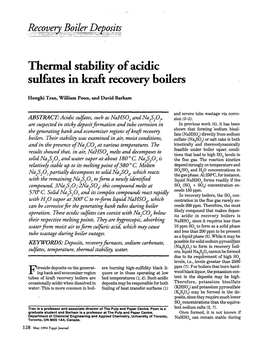 Thermal Stability of Acidic Sulfates in Krafi Recovery Bode