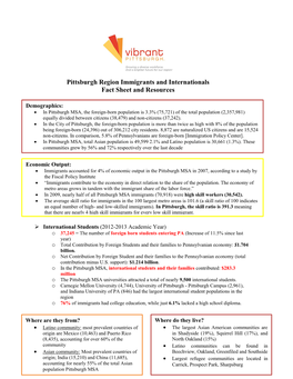 Pittsburgh Region Immigrants and Internationals Fact Sheet and Resources