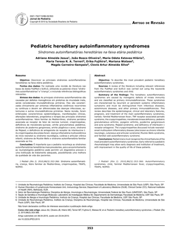 Pediatric Hereditary Autoinflammatory Syndromes Síndromes Autoinflamatórias Hereditárias Na Faixa Etária Pediátrica