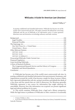 Wikileaks: a Guide for American Law Librarians*