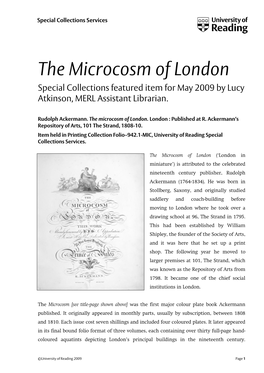Microcosm of London Special Collections Featured Item for May 2009 by Lucy Atkinson, MERL Assistant Librarian