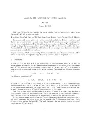 Calculus III Refresher for Vector Calculus