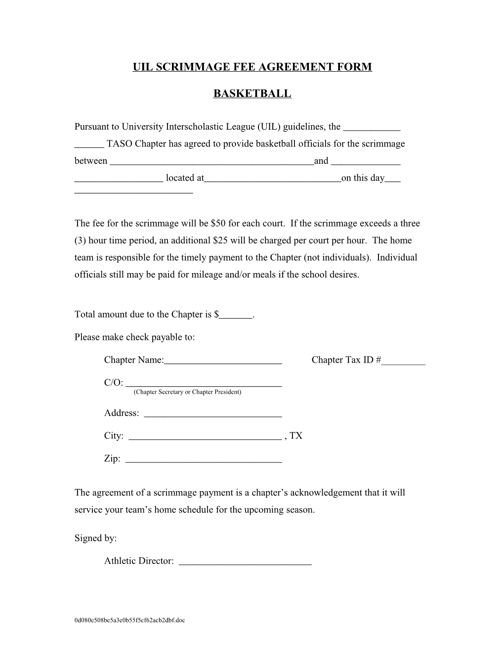 Uil Scrimmage Fee Agreement Form