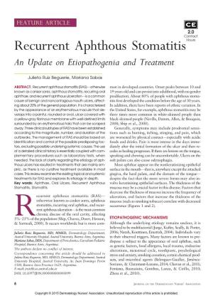 Recurrent Aphthous Stomatitis Hours an Update on Etiopathogenia and Treatment