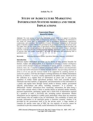 Study of Agriculture Marketing Information Systems Models and Their Implications