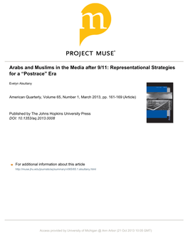 Arabs and Muslims in the Media After 9/11: Representational Strategies for a “Postrace” Era