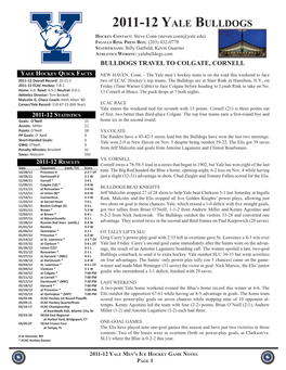 Yale Men's Hockey Game Notes at Cornell and Colgate.Indd