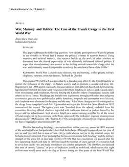 The Case of the French Clergy in the First World War