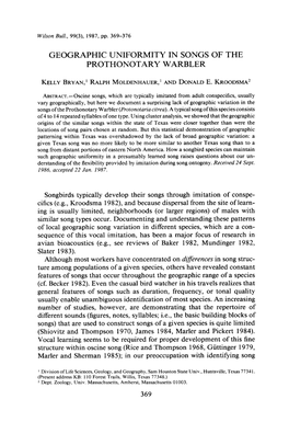 Geographic Uniformity in Songs of the Prothonotary Warbler