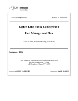 Eighth Lake Public Campground Unit Management Plan