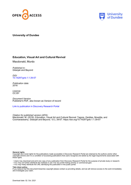 University of Dundee Education, Visual Art and Cultural Revival