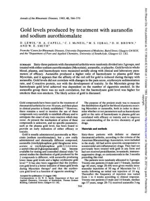 Gold Levels Produced by Treatment with Auranofin and Sodium Aurothiomalate