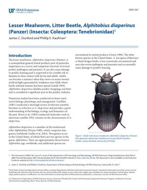 Lesser Mealworm, Litter Beetle, Alphitobius Diaperinus (Panzer) (Insecta: Coleoptera: Tenebrionidae)1 James C