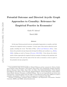 Potential Outcome and Directed Acyclic Graph Approaches to Causality: Relevance for Empirical Practice in Economics Arxiv:1907.0