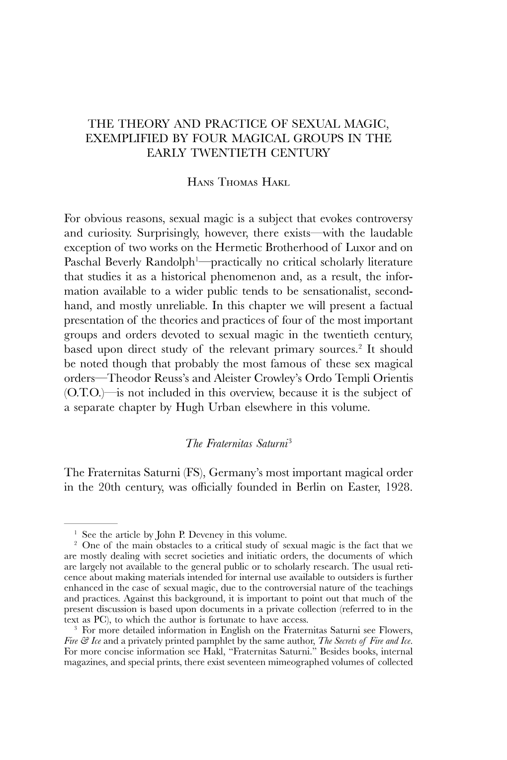 The Theory and Practice of Sexual Magic, Exemplified by Four Magical Groups in the Early Twentieth Century