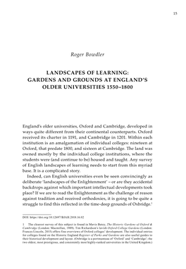 Roger Bowdler LANDSCAPES of LEARNING: GARDENS AND
