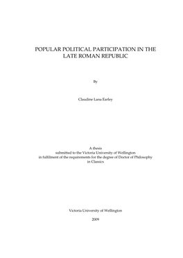 Popular Political Participation in the Late Roman Republic