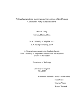 Political Generations: Memories and Perceptions of the Chinese Communist Party-State Since 1949